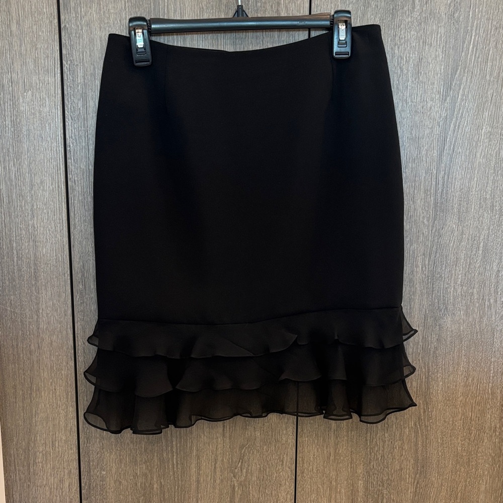 Carmen Marc Valvo Black Ruffle Pencil Skirt